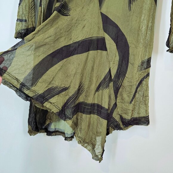 Lisa Bayne Green Semisheer Mesh Lagenlook Tunic Top Painterly Women's Size Small - Picture 9 of 11